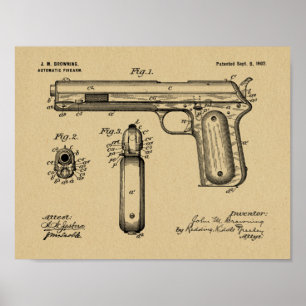 1902 Browning Gun Patent Art Drawing Print