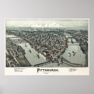 1902 HAND DRAWN MAP of PITTSBURGH Poster