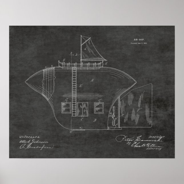 1902 Odd Airship Aeroplane Patent Art Drawing Prin Poster (Front)