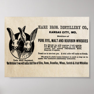 1902 Vintage Hare Bros. Distillery Co. Ad Poster