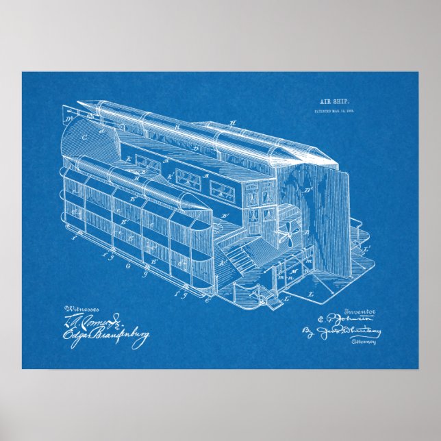 1903 Airship Aeroplane Patent Art Drawing Print (Front)