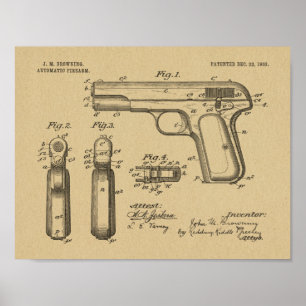 1903 Browning Gun Patent Art Drawing Print