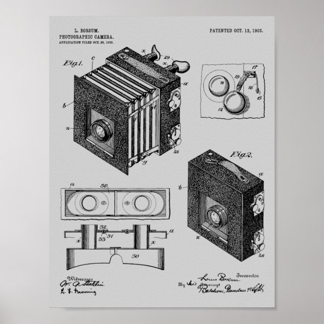 1903 Folding Camera Patent Art Drawing Print (Front)