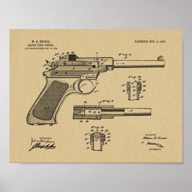 1903 Rapid Fire Gun Patent Art Drawing Print (Front)