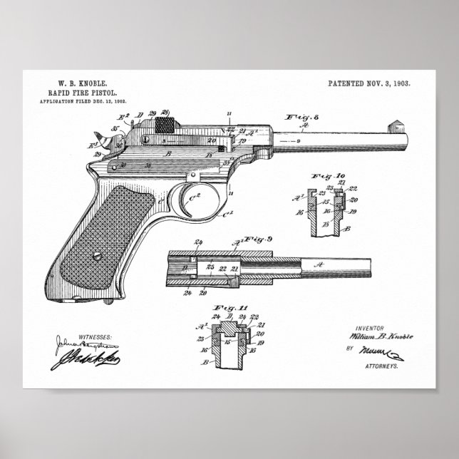 1903 Rapid Fire Gun Patent Art Drawing Print (Front)