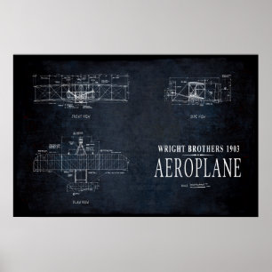 1903 WRIGHT BROTHERS AEROPLANE BLUEPRINT POSTER