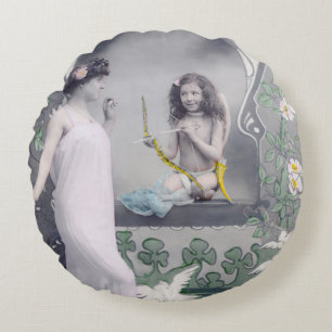 1904 Art Nouveau Valentine Round Cushion