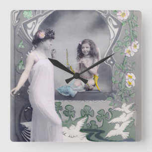 1904 Art Nouveau Valentine  Square Wall Clock