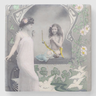 1904 Art Nouveau Valentine  Stone Coaster