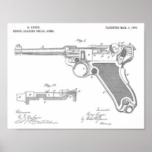 1904 Luger Gun Patent Art Drawing Print