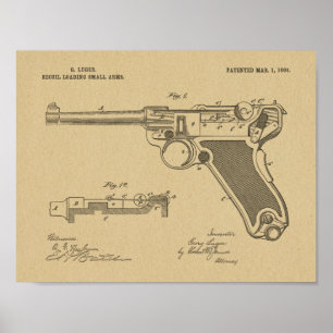 1904 Luger Gun Patent Art Drawing Print