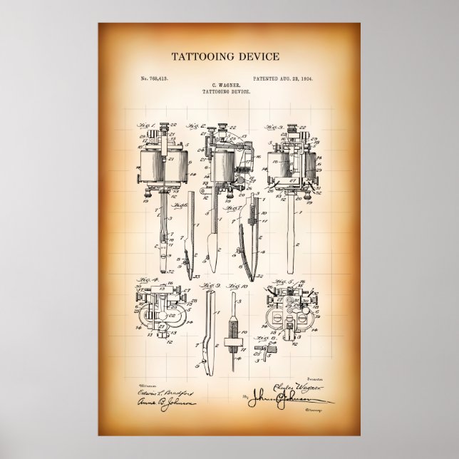 1904 TATTOOING DEVICE PATENT POSTER (Front)