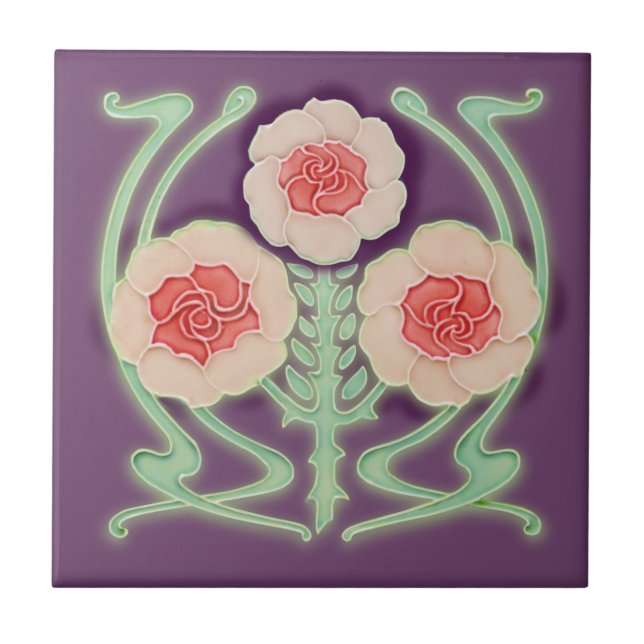 1905 Art Nouveau Roses Antique Repro Jugendstil Ceramic Tile (Front)