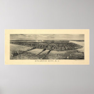 1905 Atlantic City NJ Birds Eye View Panoramic Map Poster
