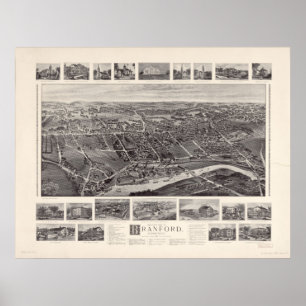 1905 Branford, CT Birds Eye View Panoramic Map Poster