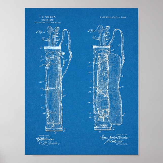 1905 Golf Club Caddy Bag Design Patent Art Print (Front)