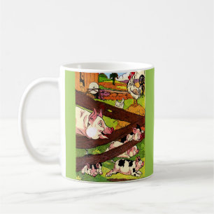 1905 pigs and chickens illustration coffee mug
