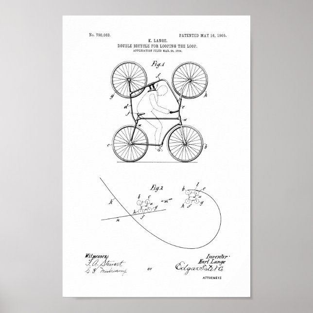 1905 Vintage Double Bicycle Patent Art Print (Front)
