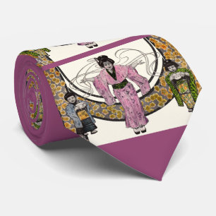 1906 art nouveau Japanese woman and children print Tie