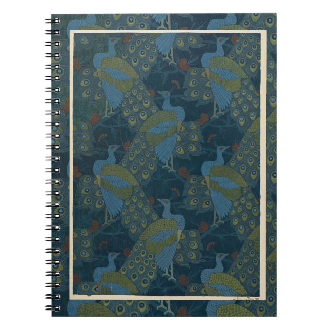 1906 Vintage European peacocks wallpaper art Notebook (Front)