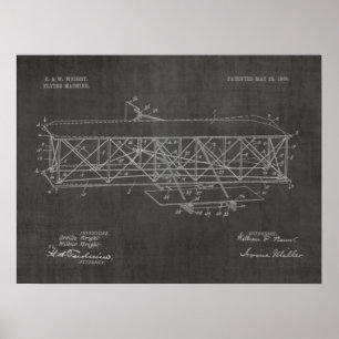 1906 Wright Brothers Aeroplane Patent Art Drawing Poster