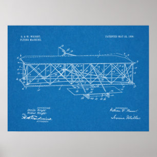 1906 Wright Brothers Aeroplane Patent Art Drawing Poster
