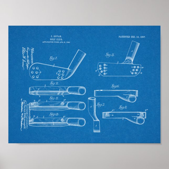 1907 Golf Club Head Patent Art Drawing Print (Front)