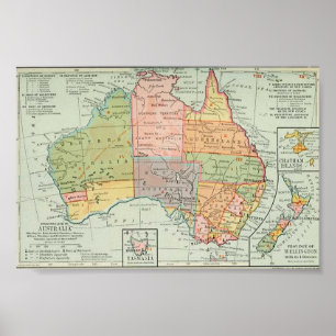 1907 Map of Australia and New Zealand Poster