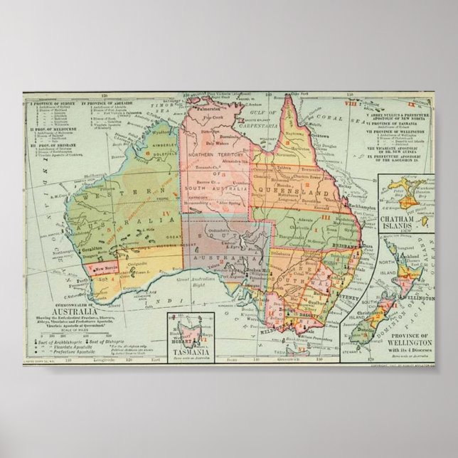 1907 Map of Australia and New Zealand Poster (Front)
