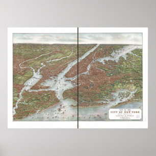 1907 New York & Vicinity Birds Eye Panoramic Map Poster