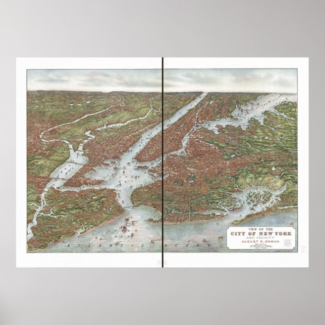 1907 New York & Vicinity Birds Eye Panoramic Map Poster (Front)