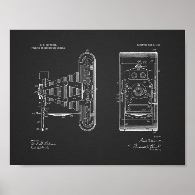 1908 Folding Camera Patent Art Drawing Print (Front)