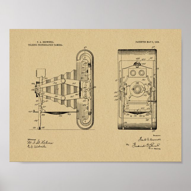 1908 Folding Camera Patent Art Drawing Print (Front)