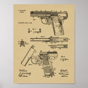 1908 Gun Warnant Patent Art Drawing Print