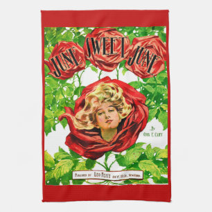 1908 June Sweet June sheet music cover print Tea Towel