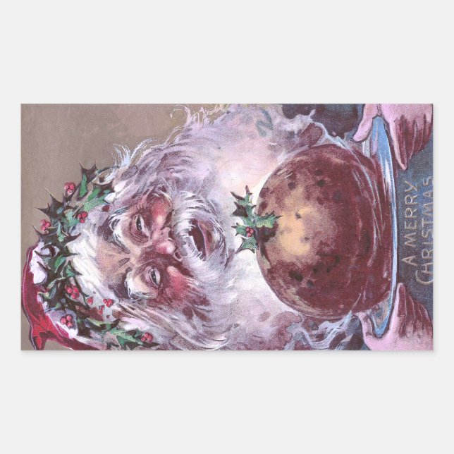 1908 Santa with Plum Pudding Vintage Christmas Rectangular Sticker (Front)