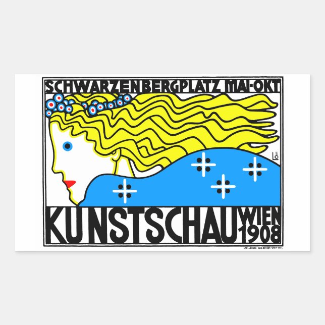 1908 Vienna Art Nouveau Art Show Fair Maiden Rectangular Sticker (Front)