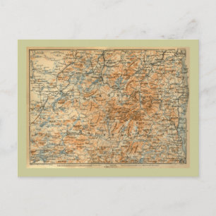 1909 Adirondacks Map from Baedeker's Travel Guide Postcard