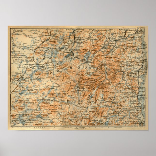 1909 Adirondacks Map from Baedeker's Travel Guide Poster (Front)