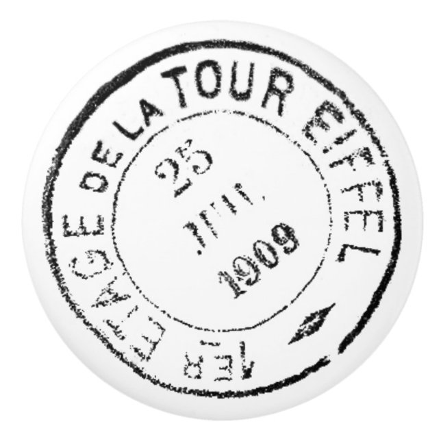 1909 Eiffel Tower Postmark Ceramic Knob (Front)