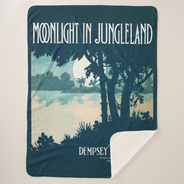 1909 Moonlight in Jungleland sheet music print Sherpa Blanket (Front)