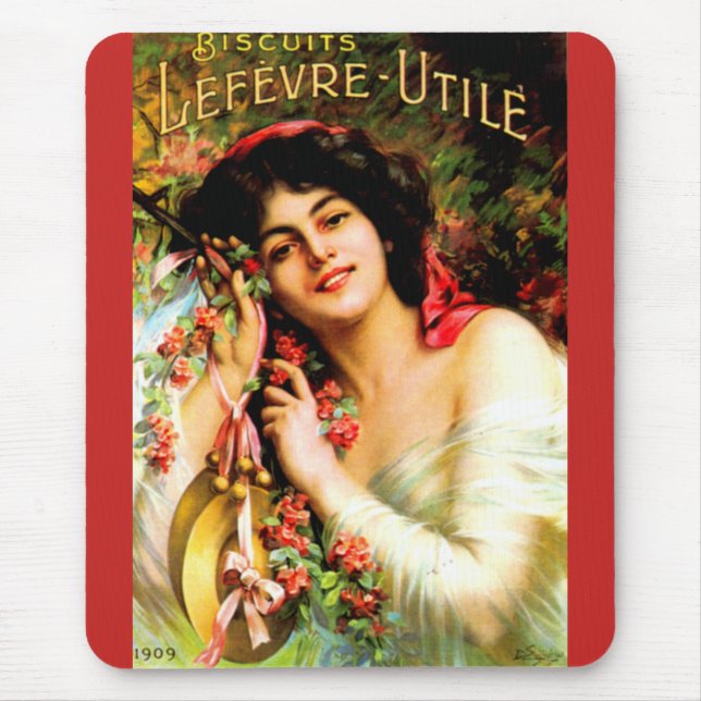 1909 pretty lady Biscuits Lefevre-Utile Mouse Pad (Front)