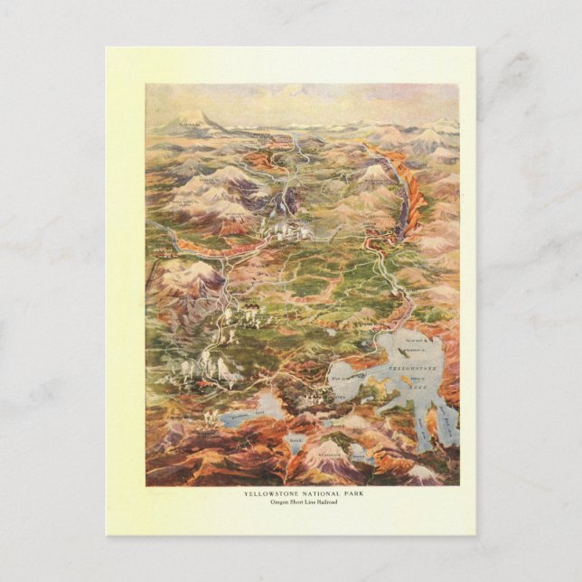 1910 Aerial View Map - Yellowstone National Park Postcard (Front)