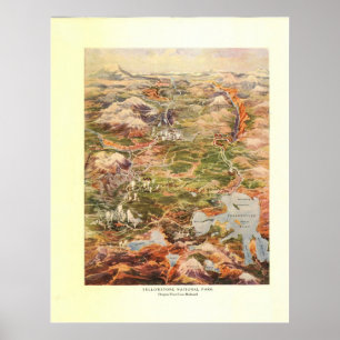 1910 Aerial View Map - Yellowstone National Park Poster