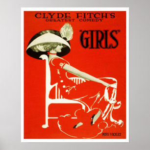 1910 "Girls" Theater Ad by Clyde Fitch Poster
