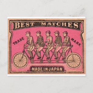 1910 Japanese Tandem Bicycle Matchbox Label Postcard