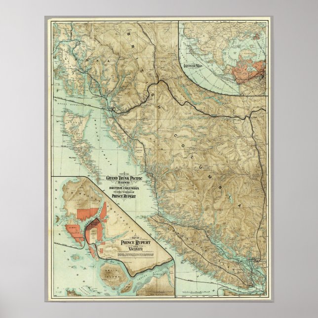 1910 Map Grand Trunk Pacific Railway in BC Canada Poster (Front)