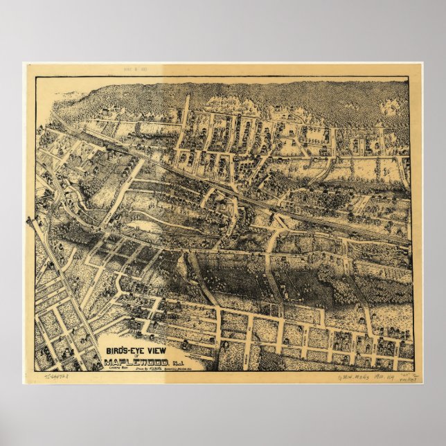 1910 Maplewood, NJ Birds Eye View Panoramic Map Poster (Front)