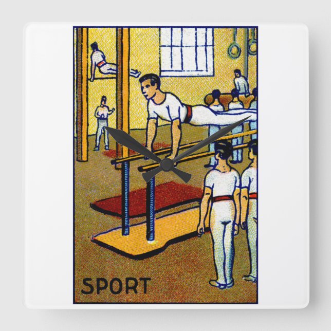 1910 Men's Gymnastics Square Wall Clock (Front)