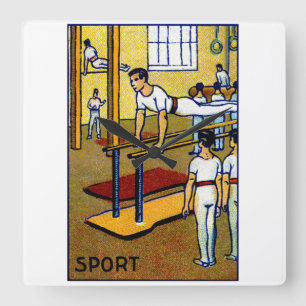 1910 Men's Gymnastics Square Wall Clock